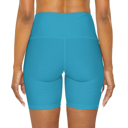Blue High Waisted Yoga Shorts (AOP)